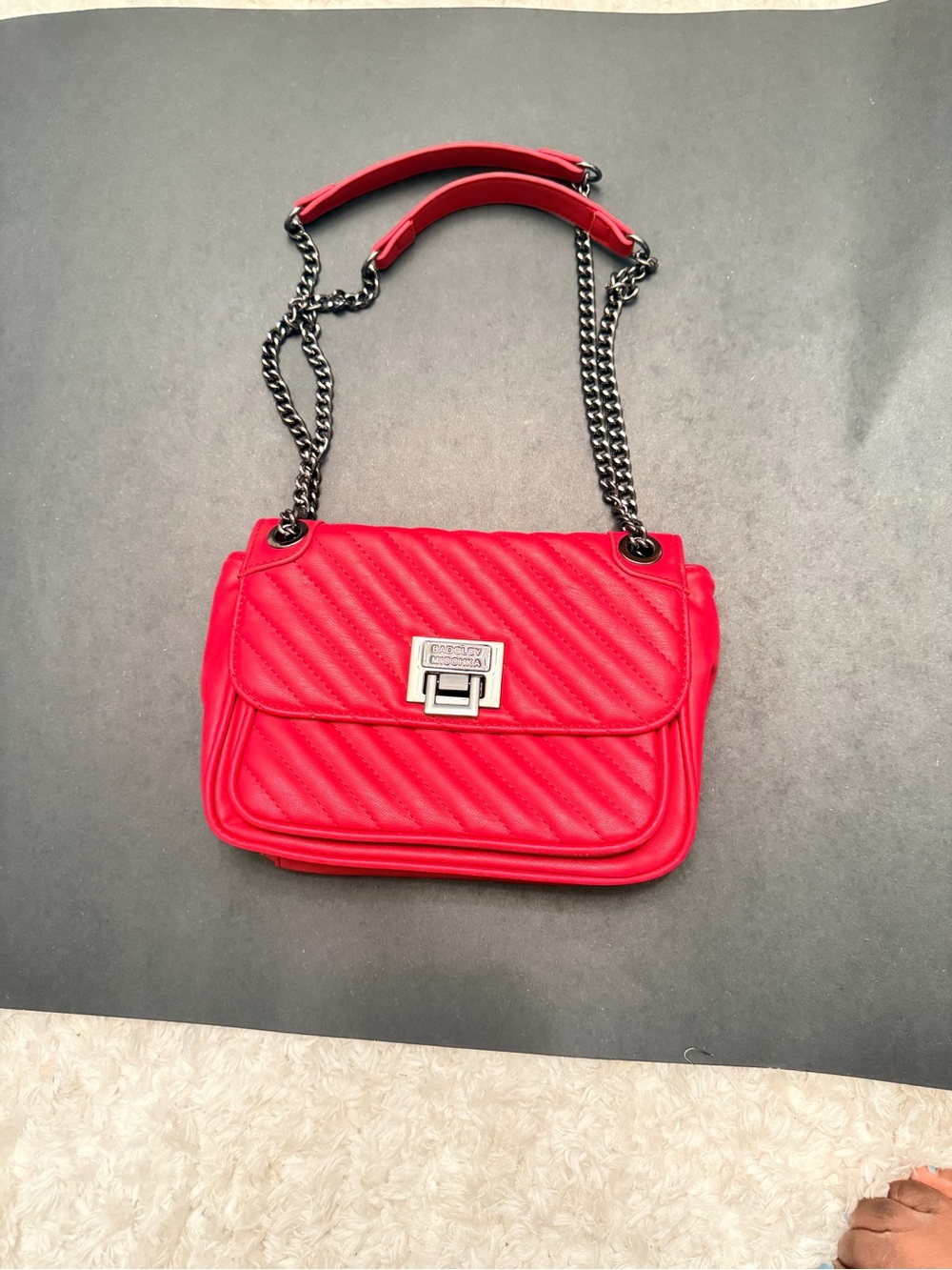Red Quilted Chain Shoulder Bag